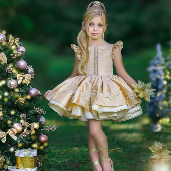 NWT Dollcake Gleam In The Light Dress Gold Holiday Photo Special Occasion sz 7